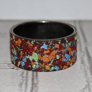 🌈✨ Silver Bangle Bracelet · Color Pop Mosaic · 1.25" Tall · 2 5/8" Wide